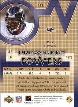 2003 Upper Deck Finite - Gold #182 Ray Lewis Back