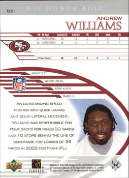 2003 Upper Deck Honor Roll - Silver #82 Andrew Williams Back
