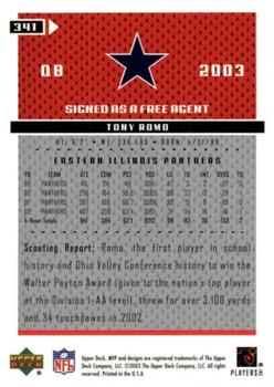 2003 Upper Deck MVP - Silver #341 Tony Romo Back