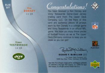2003 Upper Deck Pros & Prospects - Game Day Jersey Duals #DJC-DT Ken Dorsey / Vinny Testaverde Back