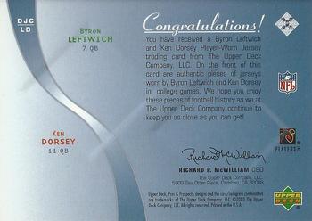 2003 Upper Deck Pros & Prospects - Game Day Jersey Duals #DJC-LD Byron Leftwich / Ken Dorsey Back