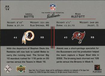2003 Upper Deck Pros & Prospects - The Power and the Potential #PP14 Ladell Betts / Mike Alstott Back