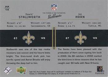 2003 Upper Deck Pros & Prospects - The Power and the Potential #PP16 Donte Stallworth / Joe Horn Back