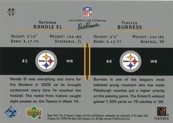 2003 Upper Deck Pros & Prospects - The Power and the Potential #PP17 Antwaan Randle El / Plaxico Burress Back