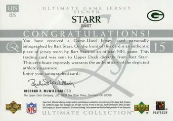 2003 Upper Deck Ultimate Collection - Ultimate Game Jerseys Signed #UJSBS Bart Starr Back