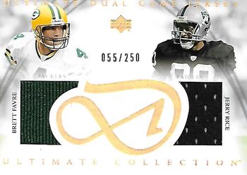 2003 Upper Deck Ultimate Collection - Ultimate Dual Game Jerseys #UDJFR Brett Favre / Jerry Rice Front