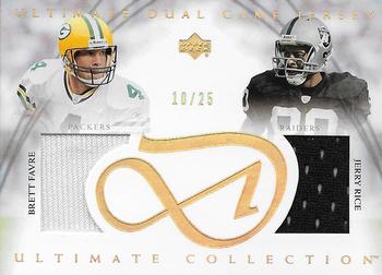 2003 Upper Deck Ultimate Collection - Ultimate Dual Game Jerseys Gold #UDJFR Brett Favre / Jerry Rice Front