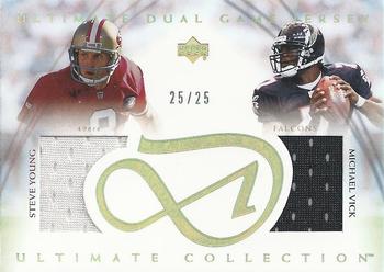 2003 Upper Deck Ultimate Collection - Ultimate Dual Game Jerseys Gold #UDJYV Steve Young / Michael Vick Front