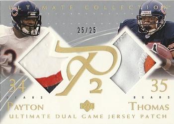2003 Upper Deck Ultimate Collection - Ultimate Dual Game Jersey Patches #DGP-PT Walter Payton / Anthony Thomas Front