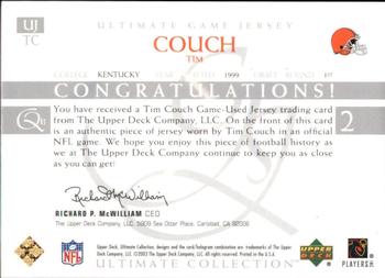 2003 Upper Deck Ultimate Collection - Ultimate Game Jerseys #UJTC Tim Couch Back