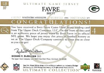 2003 Upper Deck Ultimate Collection - Ultimate Game Jerseys Gold #UJBF Brett Favre Back