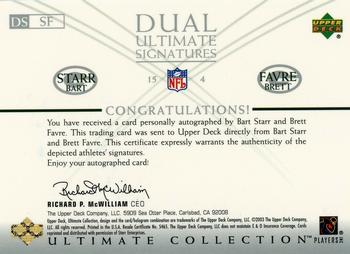 2003 Upper Deck Ultimate Collection - Dual Ultimate Signatures #DSSF Bart Starr / Brett Favre Back