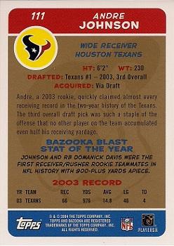 2004 Bazooka - Gold #111 Andre Johnson Back