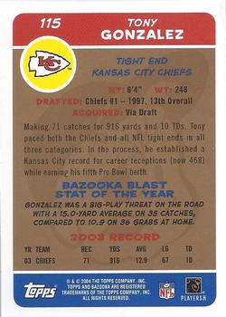 2004 Bazooka - Gold #115 Tony Gonzalez Back