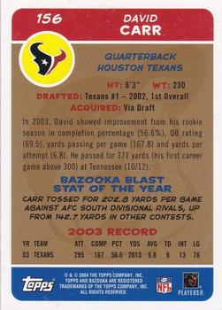 2004 Bazooka - Gold #156 David Carr Back
