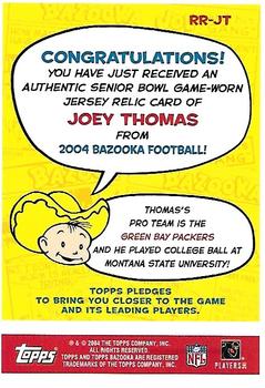 2004 Bazooka - Rookie Roundup Jerseys #RR-JT Joey Thomas Back