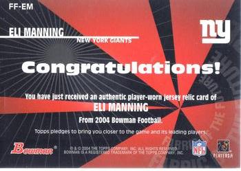 2004 Bowman - Fabric of the Future #FF-EM Eli Manning Back