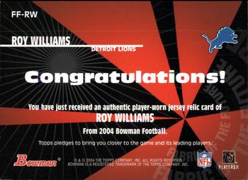 2004 Bowman - Fabric of the Future #FF-RW Roy Williams Back