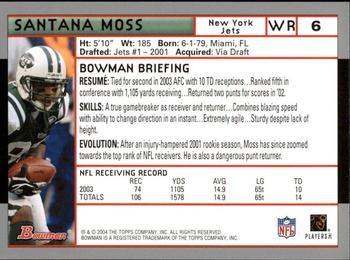 2004 Bowman - First Edition #6 Santana Moss Back