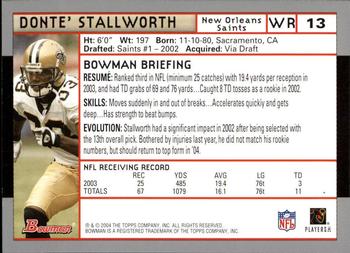 2004 Bowman - First Edition #13 Donte Stallworth Back