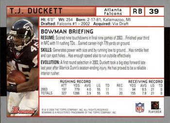 2004 Bowman - First Edition #39 T.J. Duckett Back