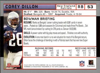 2004 Bowman - First Edition #53 Corey Dillon Back