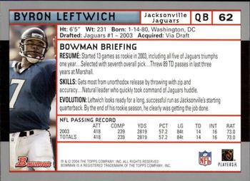 2004 Bowman - First Edition #62 Byron Leftwich Back