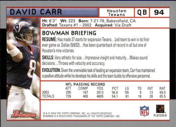 2004 Bowman - First Edition #94 David Carr Back