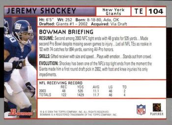 2004 Bowman - First Edition #104 Jeremy Shockey Back