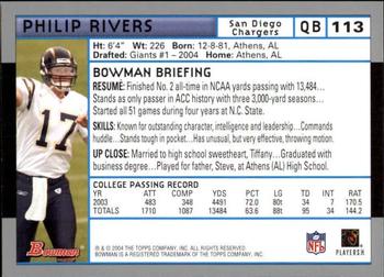 2004 Bowman - First Edition #113 Philip Rivers Back
