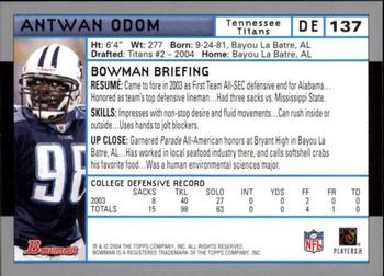 2004 Bowman - First Edition #137 Antwan Odom Back