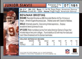 2004 Bowman - First Edition #151 Junior Siavii Back