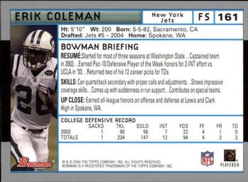 2004 Bowman - First Edition #161 Erik Coleman Back