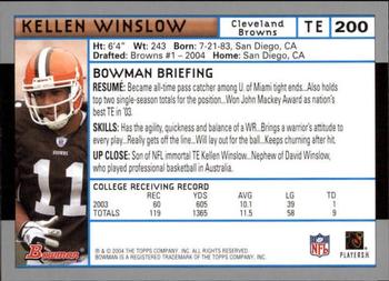 2004 Bowman - First Edition #200 Kellen Winslow Back