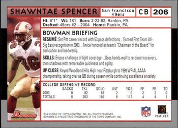 2004 Bowman - First Edition #206 Shawntae Spencer Back