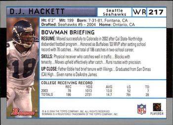 2004 Bowman - First Edition #217 D.J. Hackett Back