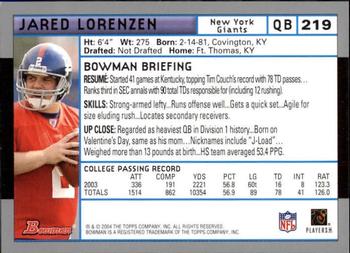 2004 Bowman - First Edition #219 Jared Lorenzen Back