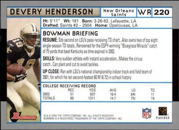2004 Bowman - First Edition #220 Devery Henderson Back