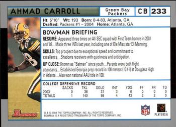 2004 Bowman - First Edition #233 Ahmad Carroll Back