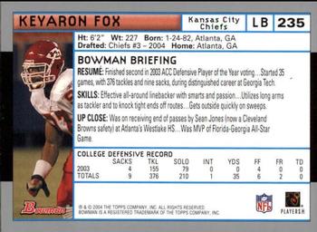 2004 Bowman - First Edition #235 Keyaron Fox Back