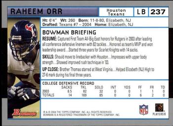 2004 Bowman - First Edition #237 Raheem Orr Back