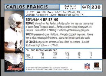 2004 Bowman - First Edition #238 Carlos Francis Back