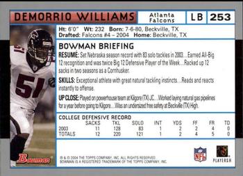 2004 Bowman - First Edition #253 Demorrio Williams Back