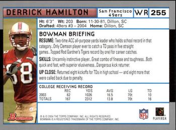 2004 Bowman - First Edition #255 Derrick Hamilton Back