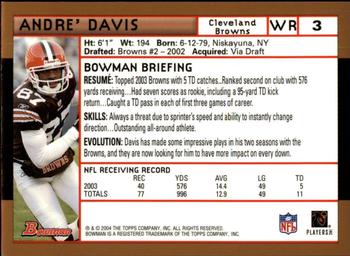 2004 Bowman - Gold #3 Andre' Davis Back