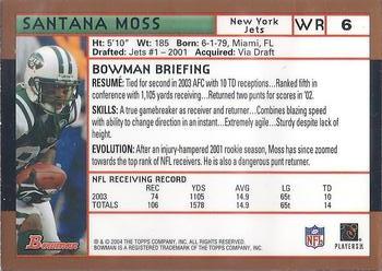 2004 Bowman - Gold #6 Santana Moss Back