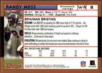 2004 Bowman - Gold #8 Randy Moss Back