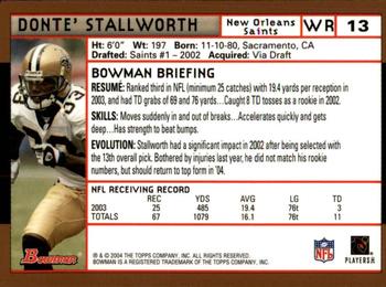 2004 Bowman - Gold #13 Donte' Stallworth Back