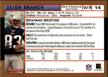 2004 Bowman - Gold #14 Deion Branch Back
