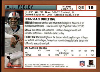 2004 Bowman - Gold #19 A.J. Feeley Back